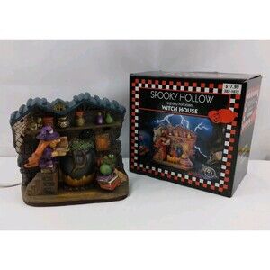 Vintage Halloween Spooky Hollow Lighted Porcelain Witch House Flicker Flame Bulb